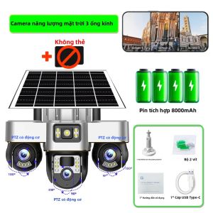 Camera An Ninh Wifi Chạy Bằng Năng Lượng Mặt Trời Với 3 Ống Kính PTZ Xoay 360 Độ IP CCTV 15MP Tầm Nhìn Ban Đêm Giám Sát Video Ngoài Trời