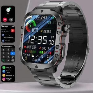 Mới 2025 Quân Đội Đồng Hồ Thông Minh Dành Cho Nam IP68 5ATM Chống Nước Thể Thao Ngoài Trời Theo Dõi Sức Khỏe Bluetooth 1.81 Inch Khả Năng Gọi