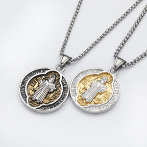 Ly eagle Stainless Steel Saint Benedict 3D Carved Necklace with Advanced Devout Protection Blessing Necklace
