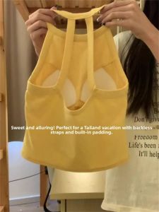 Pure Desire Backless Halter Top Womens Vest with Chest Pad Slimming Spicy Short Sleeveless Shirt Summer Inner Wear Beautiful Back