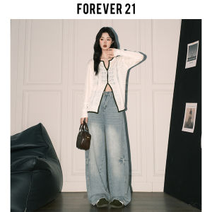 High Waist Wide Leg Blue Jeans Womens Straight Cut Loose Fit Casual Denim Pants High Waist American Style Forever 21