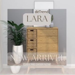 detrend Lara Scandinavian Lifestyle Chest of Drawers with 4 Storage Drawers39"High Dresser with 3 Seagrass Baskets for BedroomHome OfficeBrown 5408