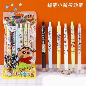 6Pcs Gel Pen Kawaii Crayon Shin-chan Student Stationery Write Pens 0.5 Black Exam Pen