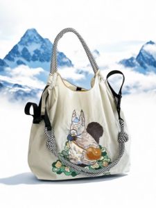 Eco-Friendly Embroidered Nylon Shopping Bag Crossbody Handbag Large Capacity Womens Bag Casual Style Drawstring Closure