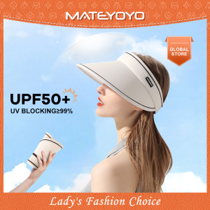 MATEYOYO Women Sun Cap Sun Visor Hat Foldable Empty Top Hat Casual Sport Sun Hats Portable Beach Cap Large Brim Cap Sun Protection Cap UV Protection Straw Hats With Windproof Rope for Outdoor Travel