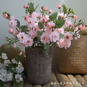 Hoa giả Hoa đào 1 cành 5 nhánh nhiều hoa 45cm trang trí phòng vải lụa cao cấp decor tiệc cưới sự kiện hoa để bàn