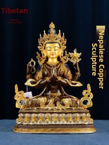 Handcrafted Four-Armed Guanyin Statue Bronze Decorative