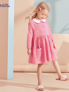 Little Maven Autumn Print Cotton Girls Dress Soft Treatment Cotton 100% Long Sleeve Dress for Ages 2-7 Kids Fashion