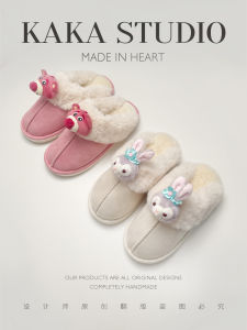 รองเท้าแตะบุขนแกะสัตว์น่ารักสำหรับฤดูหนาว รองเท้าแตะบุขนแกะสำหรับคู่รักในบ้าน รองเท้าแตะบุขนแกะแบบมีหัวสำหรับผู้ชายและผู้หญิง