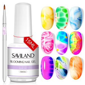 Saviland Clear Blooming Nail Gel 15ml Soak Off Nail Lamp Gel Nail Polish Blossom Gel Glossy Finish Long Lasting for Nail Art DIY