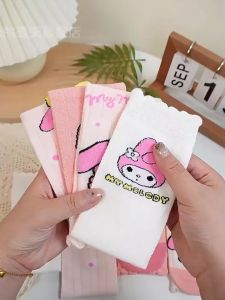 5 Pairs Girls Knee Socks My Melody Stockings Kawaii Cartoon Cotton Breathable Sock For Kids Girls