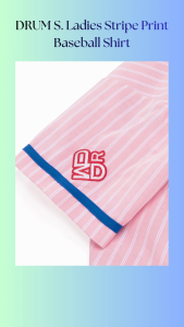 DRUM S. Ladies Stripe Print Baseball Shirt- Light Blue/Pink