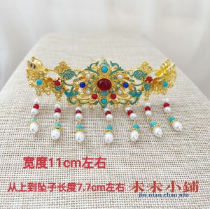 Easiest for Match Hanfu Ancient Costume Burning Blue Duobaoming Tang and Song Tassels Back Pressure Hair Clasp Photo Performance