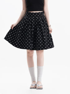 zuocisankon | Korean Style Color-blocked Polka Dot Pleated Skirt Aesthetic School Slim Fit
