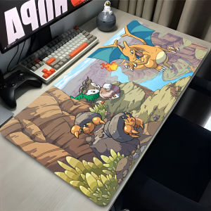 Bandai | Mouse Pad Large XXL Anime P-pokemon Charizard Gamer Mousepad Computer Gaming Accessories Stitch Edge Rubber Keyboard Mausepad