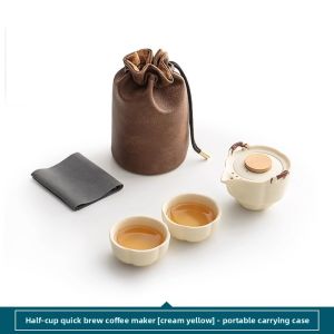 SANXUN | Portable Travel Tea Set with Ceramic Teapot and Two Cups