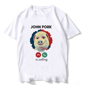 Funny John Pork Is Calling Answer Call Phone Tee Shirt for Women Pig Tops Tshirt Gothic Hip Hop T-shirt Streetwear Clothes