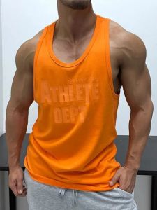 Plus Size 150.00kg American Casual Minimalist Letter Print Cotton Sleeveless T-shirt Men Summer Workout Sports Vest