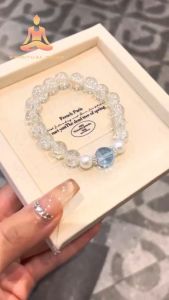 Womens Snowflake White Crystal Bracelet Aquamarine Lucky Charm Bracelet Elegant Energy Clear Quartz Bracelet Birthday Gift For Girls