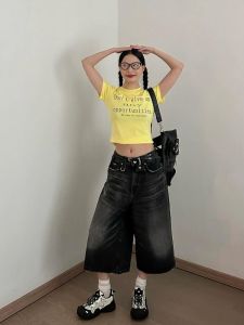 กางเกงยีนส์ขากว้างทรงหลวมสำหรับผู้หญิง กางเกงขายาวทรงตรงทรงหลวมๆ สไตล์วินเทจอเมริกันสำหรับฤดูร้อน กางเกงขายาว 7 ฟุต