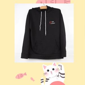 เสื้อฮู้ดแขนยาวมีหมวก ผ้าสำลีด้านใน ปักหน้า+หลัง ข้อความคอนเทนต์ คำคมบาดคอ