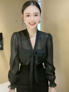 Trendy Lady Butterfly Knot Shirt And Mini Skirt Slimming Elegant Two Piece Set for Women High End Summer Fashion Ensemble