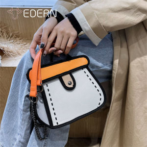 EDERN Two-Dimensional Cartoon Chain Bag for Women 2023 New Graffiti Shoulder Bag Girls Female Cake Bag Cute Fashion Crossbody Bag Sling Bag