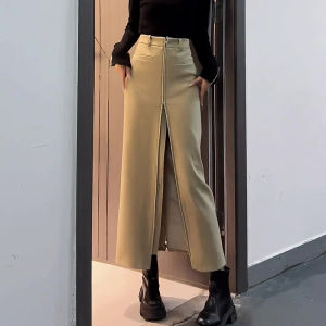 High Waist Straight Leg Zipper Design Split mid Length Skirt Womens Fashion 2025 New Style A-Line Skirt for plus Size