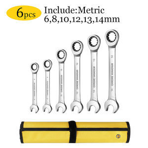 WOZOBUY Ratcheting Combination Wrench Set6-22mm Metric Hand Tool Kits Auto Repair Key WrenchesSpanner with Rolled Cloth Bags