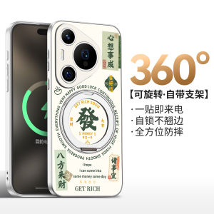 Ultra-Thin Full-Coverage Magnetic-Suction Rotating Huawei Pura70Pro Phone Case with Stand Red Color And Creative Text Design