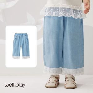 wellber | Quần Jeans Dây Ren Tencel Cho Bé Gái Dáng Thẳng