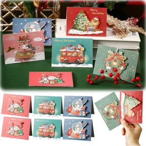 Santa Greeting Cards Folding Merry Christmas Best Wishes Card Xmas Gift for New Year Blessing Thank You Postcard Decoration