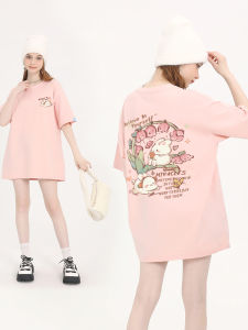 Pink Cotton T-Shirt Womens Summer New Style Loose Fit Short Sleeve Base Shirt Slimming Half Sleeve Chic Little Shirt