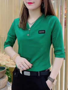 Summer New Arrival Fashion Half Sleeve T-shirt Small Shirt Casual Loose Mom Wear Fashion All-Matching 3/4 Sleeve Bottoming Shirt