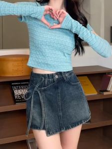 Váy Ngắn Denim Chữ a Cạp Cao Không Đều Cho Nữ Mùa Hè Mới Cỡ Lớn Váy Ngắn Chữ a Cho Dáng Người Quả Lê