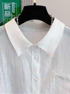 เสื้อเชิ้ตคอโปโลแขนสั้นผ้าฝ้ายลินินบางๆ สำหรับผู้หญิง ฤดูร้อน 2025 ทรงหลวม ระบายอากาศได้ดี สไตล์เรียบง่าย