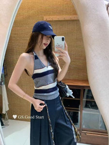 Áo Len Dệt Kim Ôm Vừa Vặn Phong Cách Hàn Quốc Mùa Hè Cho Nữ Áo Chui Đầu Cổ Chữ V Họa Tiết Sọc Màu Khối Thời Trang Thường Ngày