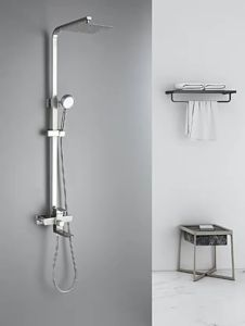 UUOY 3 in 1 Shower Set with Faucet 304 Stainless Steel Square Shower Hot and Cold Overheaded Rain Rainfall Shower Head