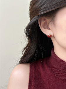 YICAN | Red Adzuki Beads Zircon Pearl Stud Earrings S925 Sterling Silver