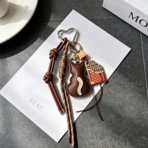 Cute Cat Leather Bag Charm Keychain Braided Cord & Acrylic Accessories Kawaii Pet Accessory for Women Bags & Keys