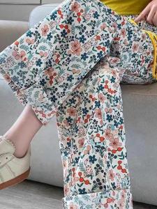 Summer Thin Wide Leg Pants Womens High Waist Printed Beach Mosquito Proof Cool Casual Loose Fit Trousers Nine Points