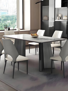 Luxurious Rock Board Dining Table And Chair Set Modern Minimalist Home Use Small Apartment Rectangular Stainless Steel Table