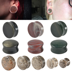 2PCS Nature Coral/Indian Snow Jade Stone Ear Tunnel&Plugs Solid Obsidian Ear Expander Double Flared Strengthed  Weight Earrings