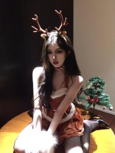 Escape Deer-Christmas Theme Dress Strapless Neck Hanging Halloween Cosplay Short Skirt Party KTV Evening Gown Pure Desire