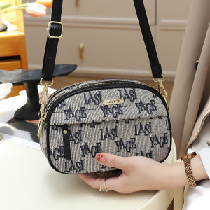 Womens Large Capacity Commuter Shoulder Bag Double Layer Printed Fashionable Casual Style Detachable Strap round Shape Bag
