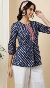DEBAYU Cotton Short Kurti Ethnic Printed Top only Size S Malaysia [TP]