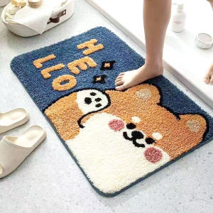 Cartoon Animal Bathroom Mat Home Use Water Absorbent Non-Slip Door Mat Dustproof Easy Clean Bathroom Floor Rug