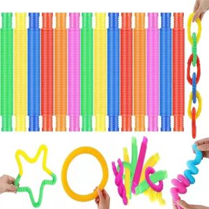 6/18 Colorful Telescopic Tube Pop Tube Stretching Tube Corrugated Tube Children Adult Stress Relief Toy Educational Folding Toys