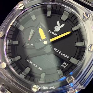 Playboy เพลย์บอยนาฬิกาแบรนด์ ความสวย 2024 หรูหรามัลติ ฟังก์ชั่ส่องสว่างควอตซ์ผิวเทปปรับขนาดกล่องของขวัญ 2024 for Men