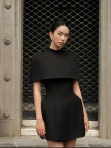 Minimalist Elegant Black Waist-accentuating Dress